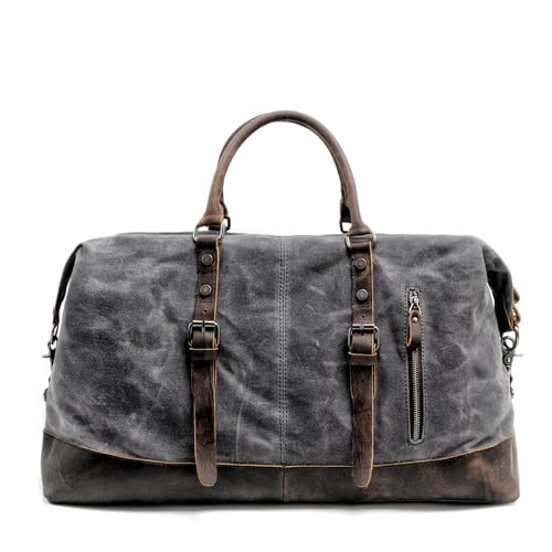 Männer Reisetaschen Handgepäck Taschen Canvas Leder Reisetaschen Schultertaschen Große Kapazität Wochenende Übernachtung(Grey) von GSCLZ