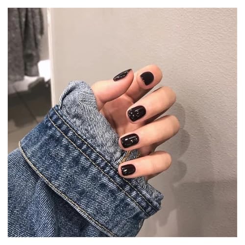Press On Nails 24PcsSet Press On Nail Art Full Cover Artificial Fake Nails Patch Finished Solid Color Girl Wearing Reusable False Nails Fake Nails(Color4) von GSCLZ