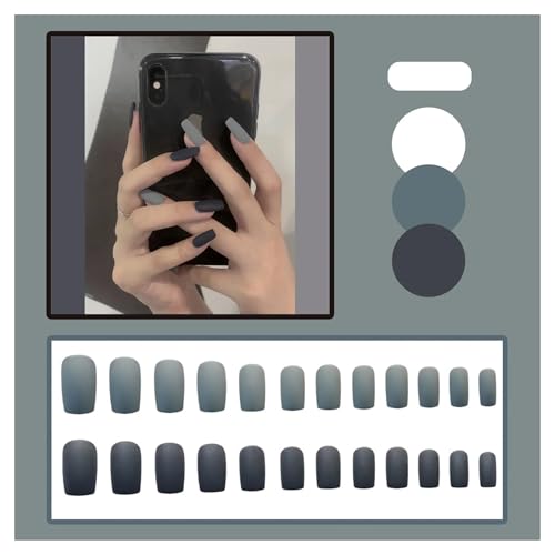 Press On Nails 24PcsSet Press On Nail Art Full Cover Artificial Fake Nails Patch Finished Solid Color Girl Wearing Reusable False Nails Fake Nails(Color6) von GSCLZ