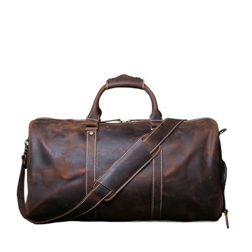 Retro-Handgepäck for Männer Und Reisetasche Aus Leder, Schichtrindsleder, Große Kapazität, Einzelne Umhängetasche(Coffee Brown) von GSCLZ