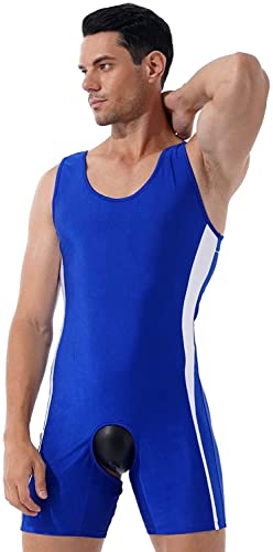 GSFLYSH Männer ein Stück Wrestling Singlet Workout Sport Athletic Trotard Open Butt Boxer Shorts Overalls (Color : Blue2, Size : M) von GSFLYSH