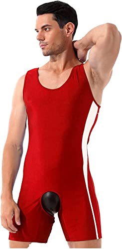 GSFLYSH Männer ein Stück Wrestling Singlet Workout Sport Athletic Trotard Open Butt Boxer Shorts Overalls (Color : Red4, Size : L) von GSFLYSH