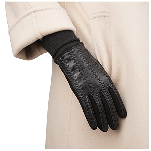 GSG Damen Handschuhe Leder und Kunstleder Winter Warm Fleece Gefüttert Touchscreen Handschuhe Winddicht Fashion Fäustlinge W212002, Schwarz , Einheitsgröße von GSG SINCE 1998