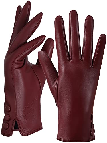 GSG Echte Lederhandschuhe für Damen mit Warmem Vlies Gefüttert Schaffell Touchscreen Winter Handschuhe für Damen Burgund Small von GSG SINCE 1998