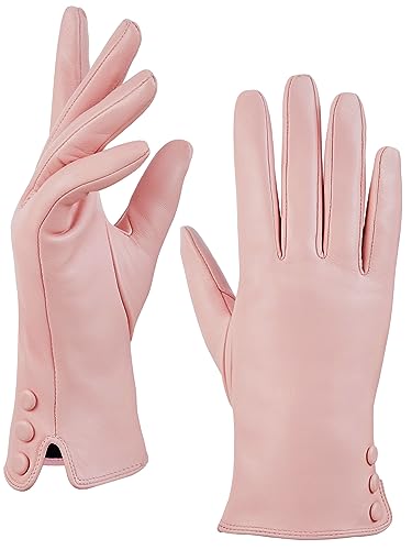 GSG Echte Lederhandschuhe für Damen mit Warmem Vlies Gefüttert Schaffell Winter Handschuhe für Damen Rosa Small von GSG SINCE 1998