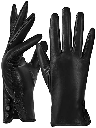 GSG Echte Lederhandschuhe für Damen mit Warmem Wolle Gefüttert Schaffell Touchscreen Winter Handschuhe für Damen Schwarz Large von GSG SINCE 1998