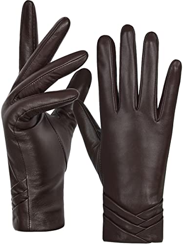 GSG Echtes Lammfell-Lederhandschuhe für Damen, warm gefütterte Touchscreen-Winterhandschuhe Braun XL von GSG SINCE 1998