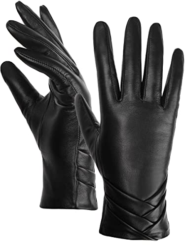 GSG Echtes Lammfell-Lederhandschuhe für Damen, warm gefütterte Touchscreen-Winterhandschuhe Schwarz XL von GSG SINCE 1998