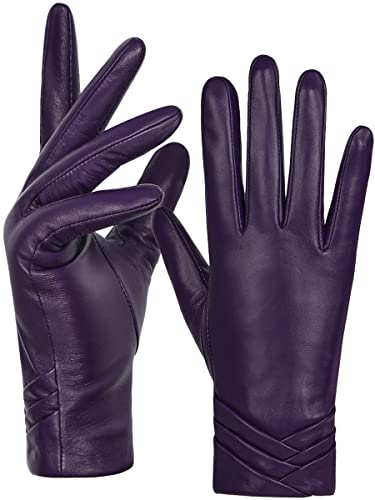 GSG Echtes Lammfell-Lederhandschuhe für Damen, warm gefütterte Touchscreen-Winterhandschuhe Violett S von GSG SINCE 1998