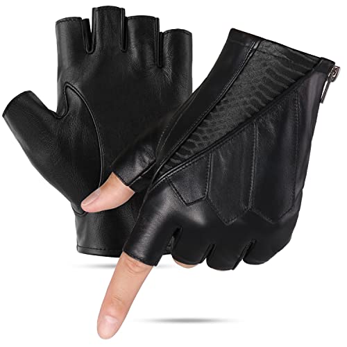 GSG Fingerlose Lederhandschuhe Herren Ungefüttert Halbfingerhandschuhe Echtes Leder Schwarz M von GSG SINCE 1998