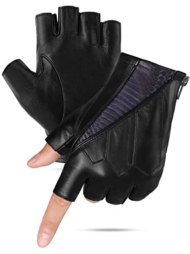 GSG Fingerlose Lederhandschuhe Herren Ungefüttert Halbfingerhandschuhe Echtes Leder Schwarz-blau XL von GSG SINCE 1998