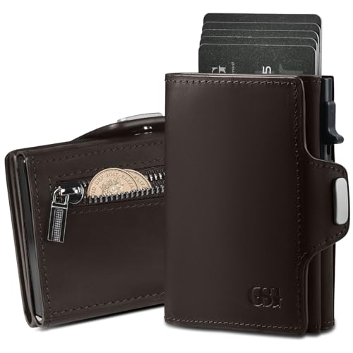 GSG SINCE 1998 Herren Geldbörse aus Leder,Slim Wallet mit Münzfach & RFID-Schutz Kreditkartenetui Portmonee für 9-10 Karte, schlanker Geldbeutel für Männer Kaffee von GSG SINCE 1998
