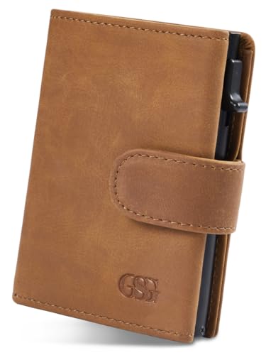 GSG Geldbörse Herren aus echtem Leder mit Münzfach RFID Schutz Trifold Klein Portmonee BrieftascheAutomatischem Pop-up für 10-12 Kreditkartenetui Braun von GSG SINCE 1998