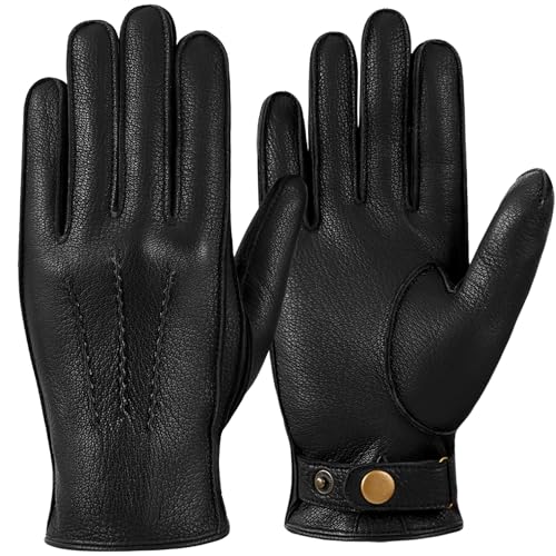 GSG SINCE 1998 Lederhandschuhe Herren Warm Kaschmir Gefüttert Lammfell Handschuhe Echtes Leder Winter Schwarz M von GSG SINCE 1998