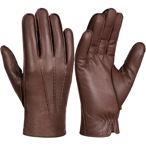 GSG SINCE 1998 Chromfrei Lederhandschuhe für Herren mit Futter Winterhandschuhe mit warmem Wollfutter Touchscreen Schaffellhandschuhe zum Autofahren Braun S von GSG SINCE 1998
