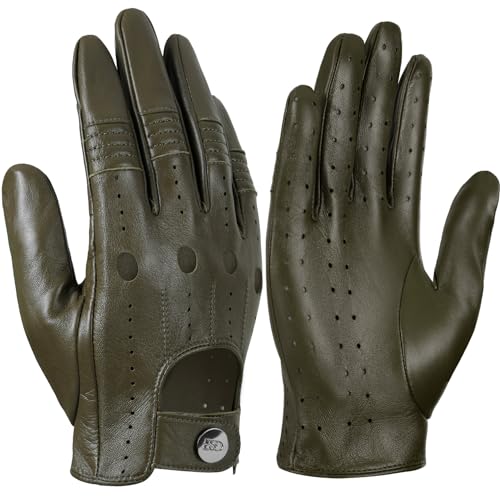 GSG Herren Fahrhandschuhe aus echtem Leder Ungefütterte Touchscreen-Handschuhe aus Schaffell Lederhandschuhe Armeegrün Medium von GSG SINCE 1998