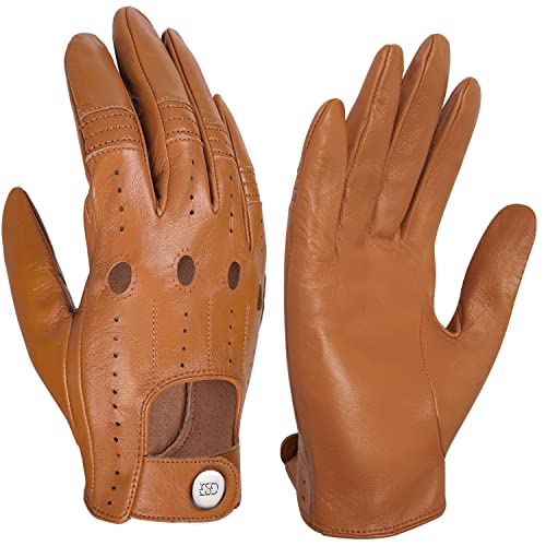 GSG Herren Fahrhandschuhe aus echtem Leder Ungefütterte Touchscreen-Handschuhe aus Schaffell Lederhandschuhe Bräunen X-Large von GSG SINCE 1998