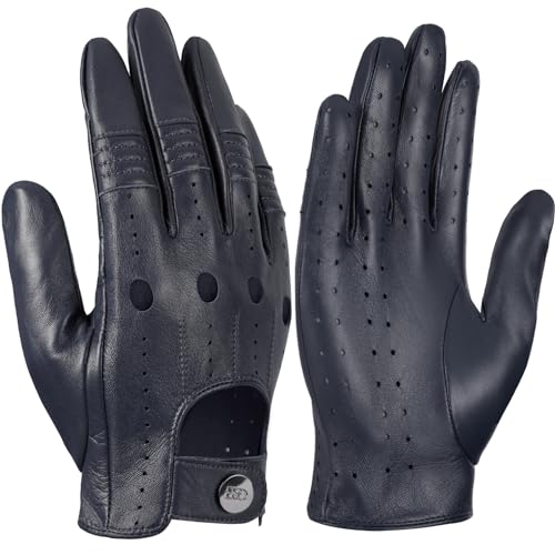 GSG Herren Fahrhandschuhe aus echtem Leder Ungefütterte Touchscreen-Handschuhe aus Schaffell Lederhandschuhe Navy blau Large von GSG SINCE 1998