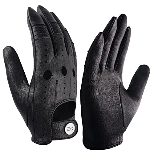 GSG SINCE 1998 Lederhandschuhe Herren aus Schafsleder – Touchscreen Fahrhandschuhe, ungefüttert, atmungsaktiv für Auto, Motorrad & Outdoor Schwarz S von GSG SINCE 1998