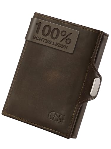 GSG Slim Wallet mit Münzfach RFID-Schutz Klein Geldbörse Herren & Damen Mini Kartenetui Kreditkartenetui Portmonee Leder Portemonnaie Geldbeutel Braun von GSG SINCE 1998