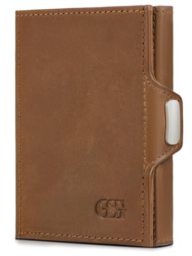 GSG Slim Wallet mit Münzfach RFID-Schutz Klein Geldbörse Herren & Damen Mini Kartenetui Kreditkartenetui Portmonee Leder Portemonnaie Geldbeutel Kaffee von GSG SINCE 1998