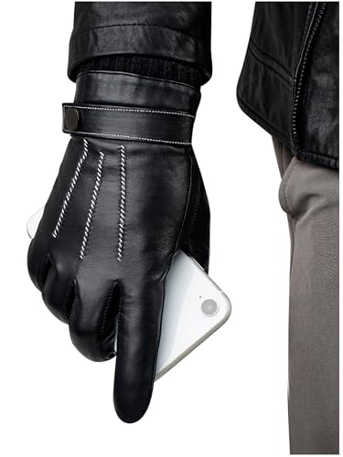 GSG SINCE 1998 Lederhandschuhe Herren aus echtem mit Futter Warm Kunstfell Gefüttert Touchscreen Lammfell Handschuhe Winter Schwarz XL von GSG SINCE 1998