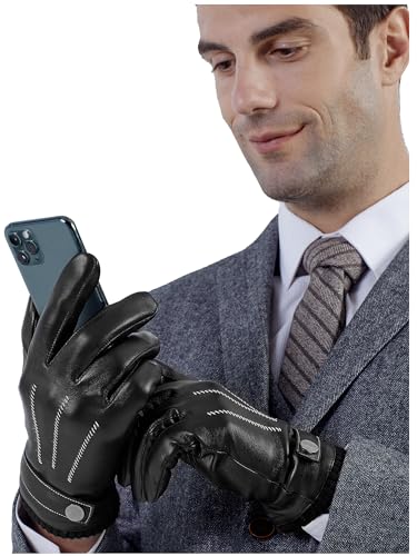 GSG SINCE 1998 Lederhandschuhe Herren aus echtem mit Futter Warm Wolle Gefüttert Touchscreen Lammfell Handschuhe Winter Schwarz L von GSG SINCE 1998
