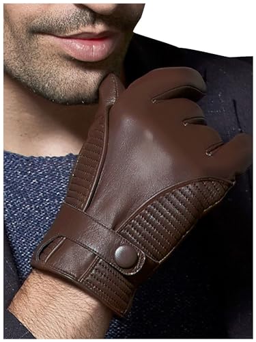 GSG SINCE 1998 Lederhandschuhe Herren Gefüttert Winter Lammfell Handschuhe Echtes Leder Warm Touchscreen Mit Kaschmir Gefüttert Braun L von GSG SINCE 1998