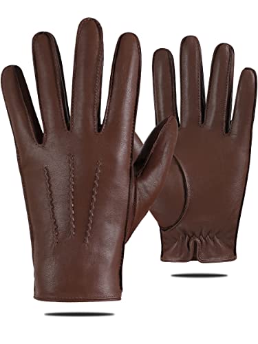 GSG Handschuhe aus Echtem Leder Herren mit Futter Touchscreen Schaffellhandschuhe Winter Kunstfell Gefüttert Braun S von GSG SINCE 1998