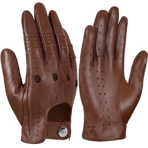 GSG Herren Fahrhandschuhe aus echtem Leder Ungefütterte Touchscreen-Handschuhe aus Schaffell Lederhandschuhe Braun X-Large von GSG SINCE 1998