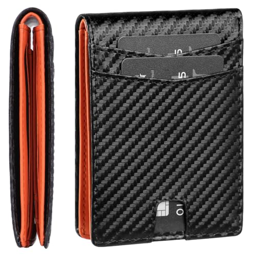 GSG Minimalistische Geldbörse für Herren mit Geldfach, Pop-Up-Geldbörse mit Ausweisfenster, schmale, faltbare Brieftasche, RFID-Blockierung, Lederfächer, Kreditkartenetui mit Geschenkbox, schwarz von GSG SINCE 1998