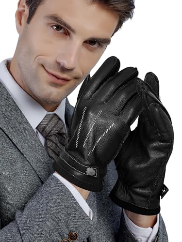 GSG SINCE 1998 Chromfrei Lederhandschuhe Herren Winter Fahrhandschuhe mit warmer Wollfütterung Touchscreen Lammfell handschuhe Schwarz L von GSG SINCE 1998