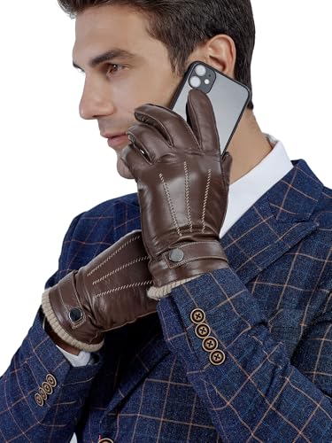 GSG SINCE 1998 Chromfrei Lederhandschuhe Herren Winter-Fahrhandschuhe mit warmer Wollfütterung Touchscreen Schaffellhandschuhe Braun S von GSG SINCE 1998