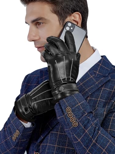 GSG SINCE 1998 Chromfrei Lederhandschuhe Herren Winter-Fahrhandschuhe mit warmer Wollfütterung Touchscreen Schaffellhandschuhe Schwarz L von GSG SINCE 1998