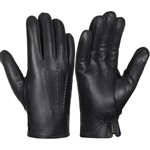 GSG SINCE 1998 Chromfrei Lederhandschuhe für Herren mit Futter Winterhandschuhe mit warmem Erneuerbarer Lammwolle Gefüttert Touchscreen Schaffellhandschuhe zum Autofahren Schwarz M von GSG SINCE 1998