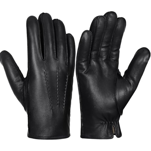 GSG SINCE 1998 Herren Lederhandschuhe Winter – Chromfrei gegerbtes Lammleder, Touchscreen, Gefüttert mit Recycling-Kunstfell, Winterhandschuhe für Auto & Alltag Schwarz S von GSG SINCE 1998