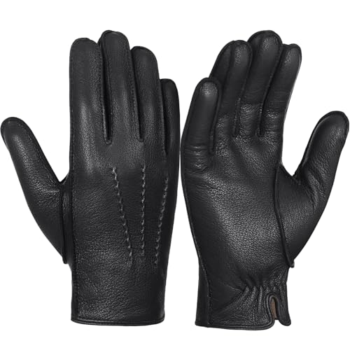 GSG SINCE 1998 Chromfrei Lederhandschuhe für Herren mit Futter Winterhandschuhe mit warmem Wollfutter Schaffellhandschuhe zum Autofahren Braun Schwarz L von GSG SINCE 1998