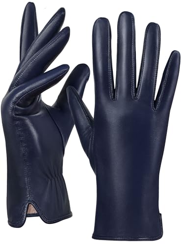 GSG SINCE 1998 Touchscreen Lederhandschuhe Damen – Chromfreies Schaffell, warm gefüttert mit Wolle, Ideal zum Autofahren im Winter Navy blau M von GSG SINCE 1998