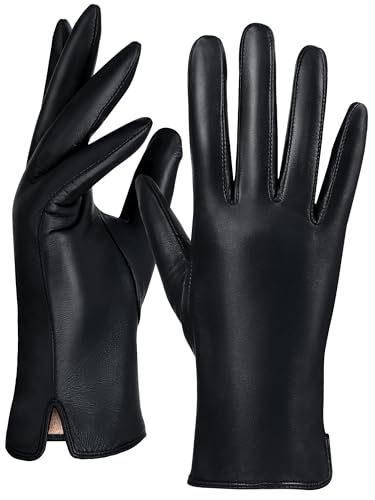 GSG SINCE 1998 Touchscreen Lederhandschuhe Damen – Chromfreies Schaffell, warm gefüttert mit Wolle, Ideal zum Autofahren im Winter Schwarz S von GSG SINCE 1998