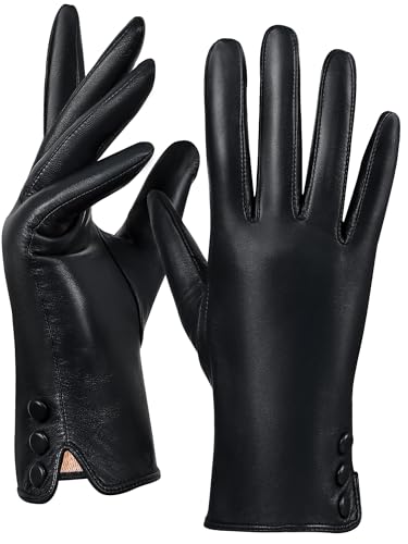 GSG SINCE 1998 Damen Chromfreie Lederhandschuhe Touchscreen Winterhandschuhe mit Erneuerbares Fleecefutter Warme Autofahrerhandschuhe Schwarz S von GSG SINCE 1998