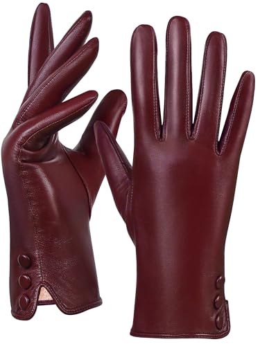 GSG SINCE 1998 Damen Chromfreie Lederhandschuhe Touchscreen Winterhandschuhe mit Schaffell wollefutter Warme Autofahrerhandschuhe Burgund L von GSG SINCE 1998
