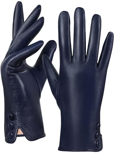 GSG SINCE 1998 Damen Chromfreie Lederhandschuhe Touchscreen Winterhandschuhe mit Schaffell wollefutter Warme Autofahrerhandschuhe Navy blau M von GSG SINCE 1998