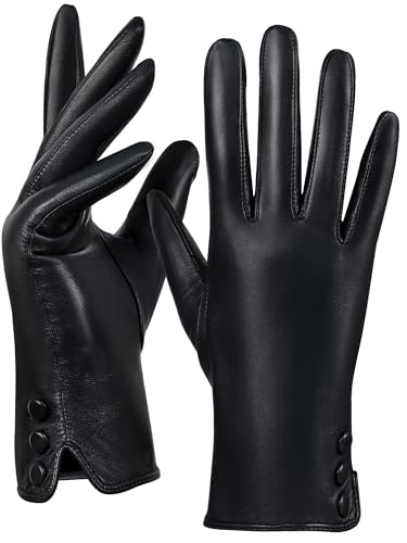 GSG SINCE 1998 Damen Chromfreie Lederhandschuhe Touchscreen Winterhandschuhe mit Schaffell wollefutter Warme Autofahrerhandschuhe Schwarz M von GSG SINCE 1998
