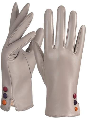 GSG SINCE 1998 Damen Chromfreie Lederhandschuhe Winterhandschuhe mit Schaffell wollefutter Warme Autofahrerhandschuhe Beige L von GSG SINCE 1998