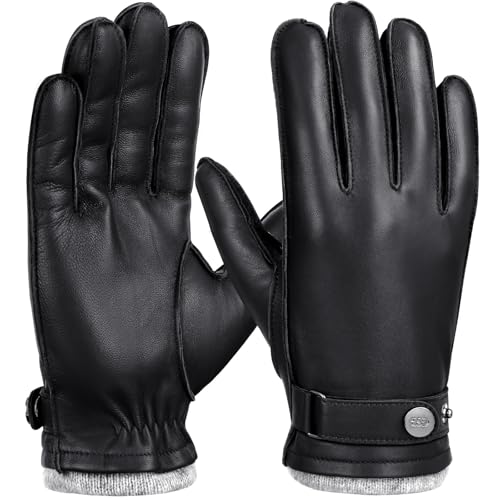 GSG SINCE 1998 Echtem Schaffell Lederhandschuhe Herren mit Futter Touchscreen Wolle Gefüttert Winter Fahrhandschuhe Schwarz M von GSG SINCE 1998