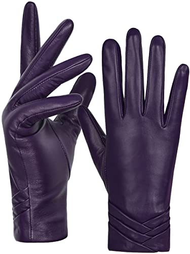 GSG SINCE 1998 Echtes Lammfell Lederhandschuhe für Damen Warm Gefütterte Touchscreen Winterhandschuhe Violett L von GSG SINCE 1998