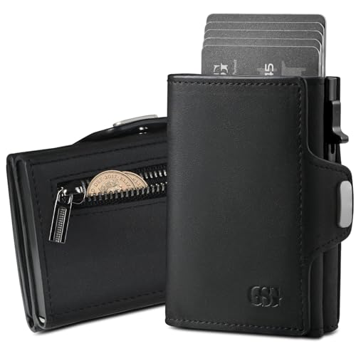 GSG SINCE 1998 Geldbörse Herren, Slim Wallet mit Münzfach, ID-Fenster, Portemonnaie mit RFID Schutz, Kartenhalter mini Portemonnaie Herren Mikrofaser Schwarz von GSG SINCE 1998