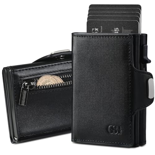 GSG SINCE 1998 Geldbörse Herren, Slim Wallet mit Münzfach, ID-Fenster, Portemonnaie mit RFID Schutz, Kartenhalter mini Portemonnaie Herren Schwarz von GSG SINCE 1998