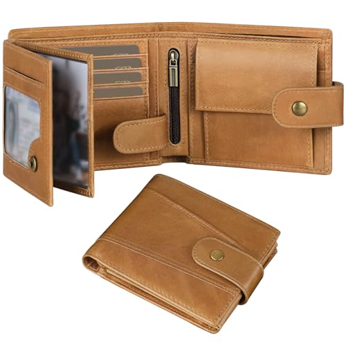 GSG SINCE 1998 Herren Geldbörsen Rindsleder Multifunktions RFID Blocking Geldbörse mit 17 Kreditkartenfächern, 2 Geldscheinfächern, 2 Ausweisfenster, 1 Münzfach Klassische Geldbörse mit Geschenkbox von GSG SINCE 1998