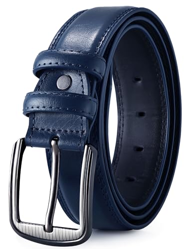 GSG SINCE 1998 Klassischer Ledergürtel für Herren - 37mm breit Gürtel Herren Leder Für Business und formelle Anlässe Gürtel für Männer Ledergürtel in Geschenkbox Navy blau 44-48 inch von GSG SINCE 1998